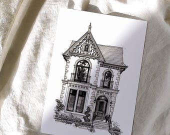 Aangepaste huistekening, huisportret, housewarmingcadeau, cadeau voor moeder, cadeau voor grootouder, Moederdagcadeau, gepersonaliseerd kunstwerk