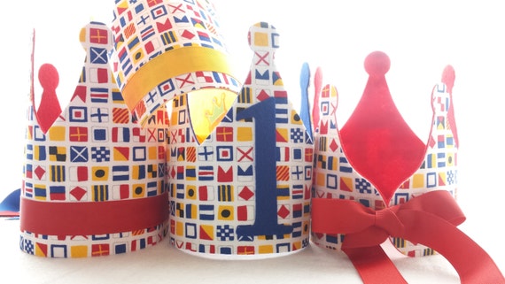 Nautical Birthday Crown - Sailor Birthday Party Hat - Nautical Flags Party Decorations Il_570xn
