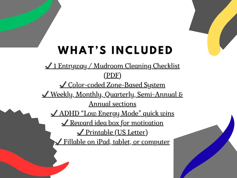 Color-coded Cleaning Checklist | Entryway Reset System (fillable ...