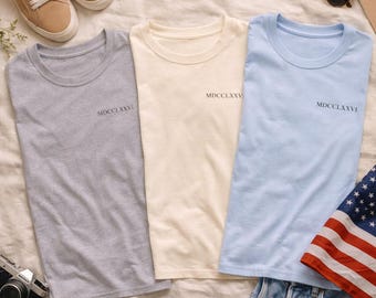 MDCCLXXVI shirt met Romeinse cijfers | Minimalistisch T-shirt uit Amerikaans erfgoed uit 1776