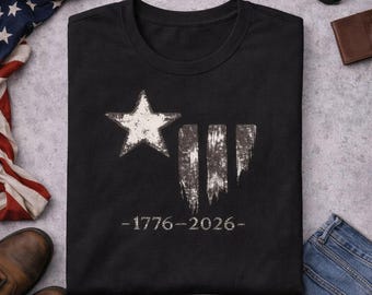 Verontrust T-shirt met sterren en strepen 1776-2026