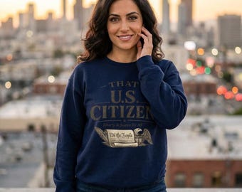 That U.S. Citizen-sweater met ronde hals | Amerikaanse vlag, rol grondwet