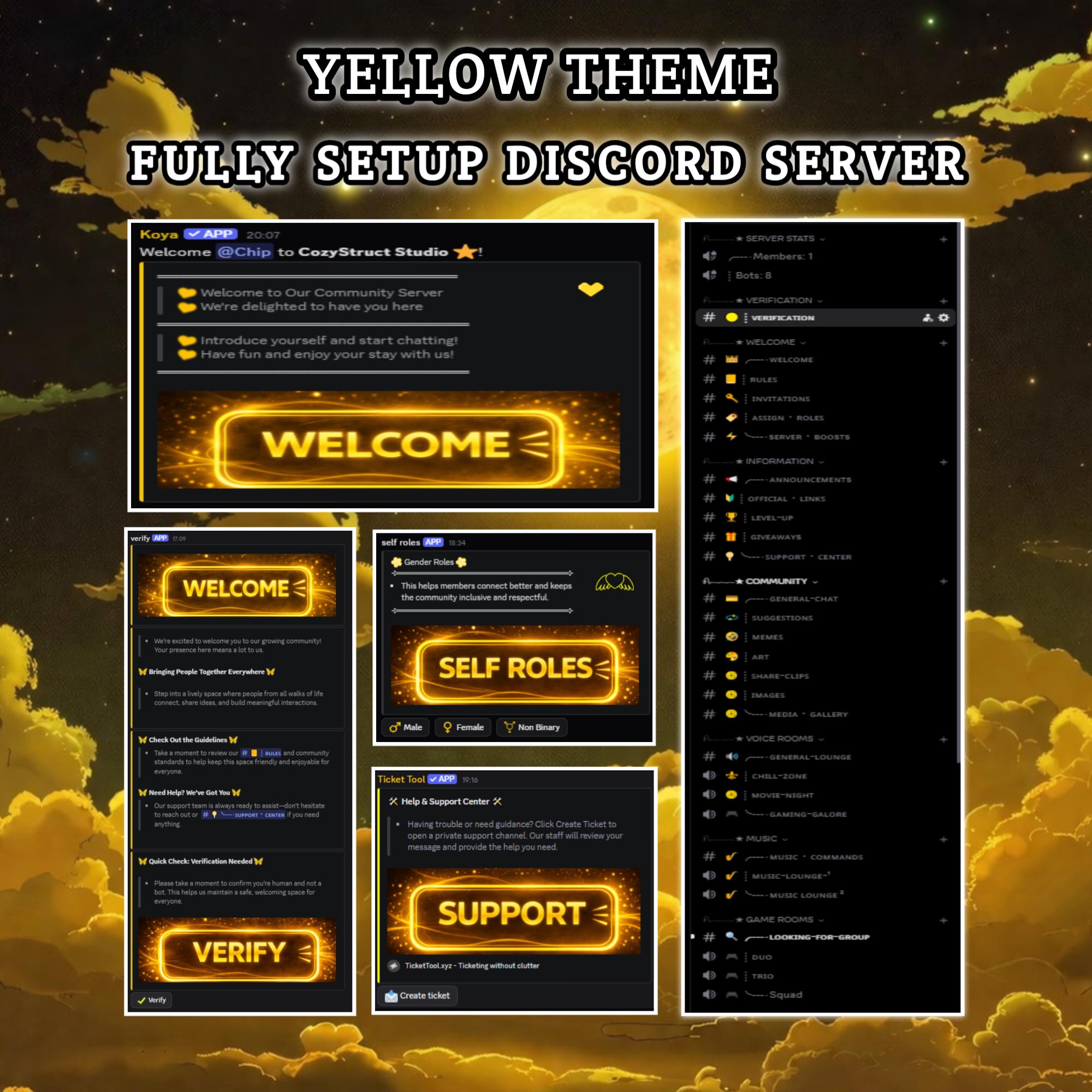 Yellow Theme Discord Server | Fully Setup Server | Instant Download ...