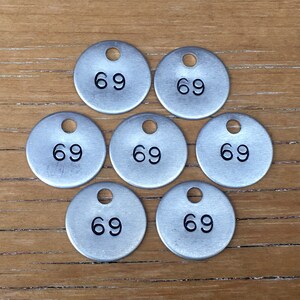 69 Tag Lucky Number 69 Tag Industrial 1 Inch Aluminum Tag Vintage Stamped Keychain Fob Jewelry Tag Mining