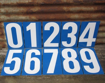 Vintage Metal Number Sign All Numbers Available 1 2 3 4 5 6 7 8 9 0  Double Sided Blue White 11 x 6 3/4  Inch Gas Price Sign Service Station