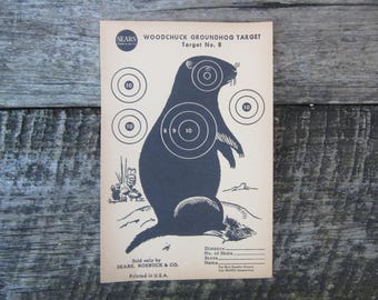 Vintage Target J.C. Higgins Shooting Target Woodchuck Groundhog Paper Target No.8  Sears Shooting target Vintage Hunting target Rustic Decor