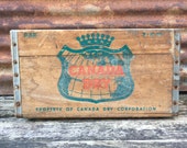 Vintage Wood Crate Beverage Delivery Box Canada Dry Crown Green Red Ginger Ale 1966 Vintage Display Aged Stenciled Label Display Storage