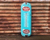 Original Double Cola Thermometer Sign 27 Inch Original 1940s Era Vintage Sign Old Metal Advertising Distressed Soda Pop Drink Beverage