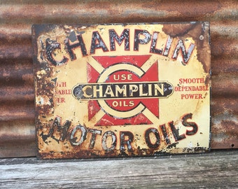 Gas /& Oil 1960\u2019s CHAMPLIN REGULAR GASOLINE Porcelain Gas Pump Plate Sign