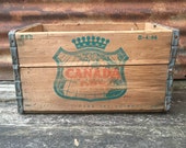 Vintage Wood Crate Beverage Delivery Box Canada Dry Crown Green Red Ginger Ale 1966 Vintage Display Aged Stenciled Label Display Storage