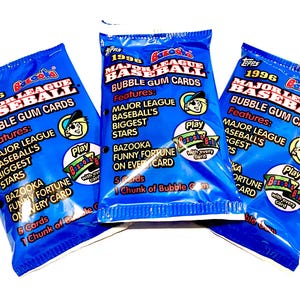 Vintage Baseball Cards Topps Bazooka Bubble Gum Cards 1996 MLB Pack Of Cards Topps UnOpened Cards 90s Wax Pack 1990s Major League Baseball