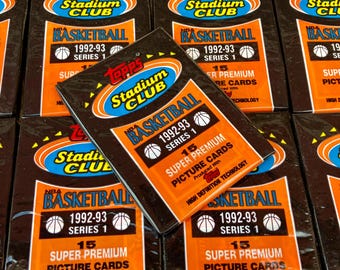 Vintage Basketball Cards Topps Stadium Club Card Pack 1992 1993 Season Series 1 NBA Unopened Pack of Cards 15 Cards per Pack 1990s Sports
