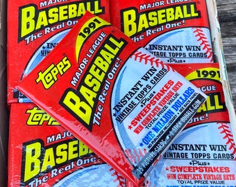 Vintage Baseball Cards Pack Unopened Topps 1991 MLB Pack Of Cards Topps  Never Opened Cards 90s Wax Pack 1990s Nostalgic Retro