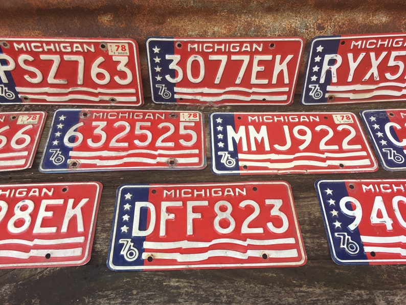 Choice of Michigan License Plate 1976 1977 1978 Sticker Red Etsy
