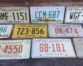Oklahoma Choice of License Plate Vintage Farm Truck Taxi Cab Dealer 1975, 1983, 1977, 1996, 1973, 1978, 1977 A