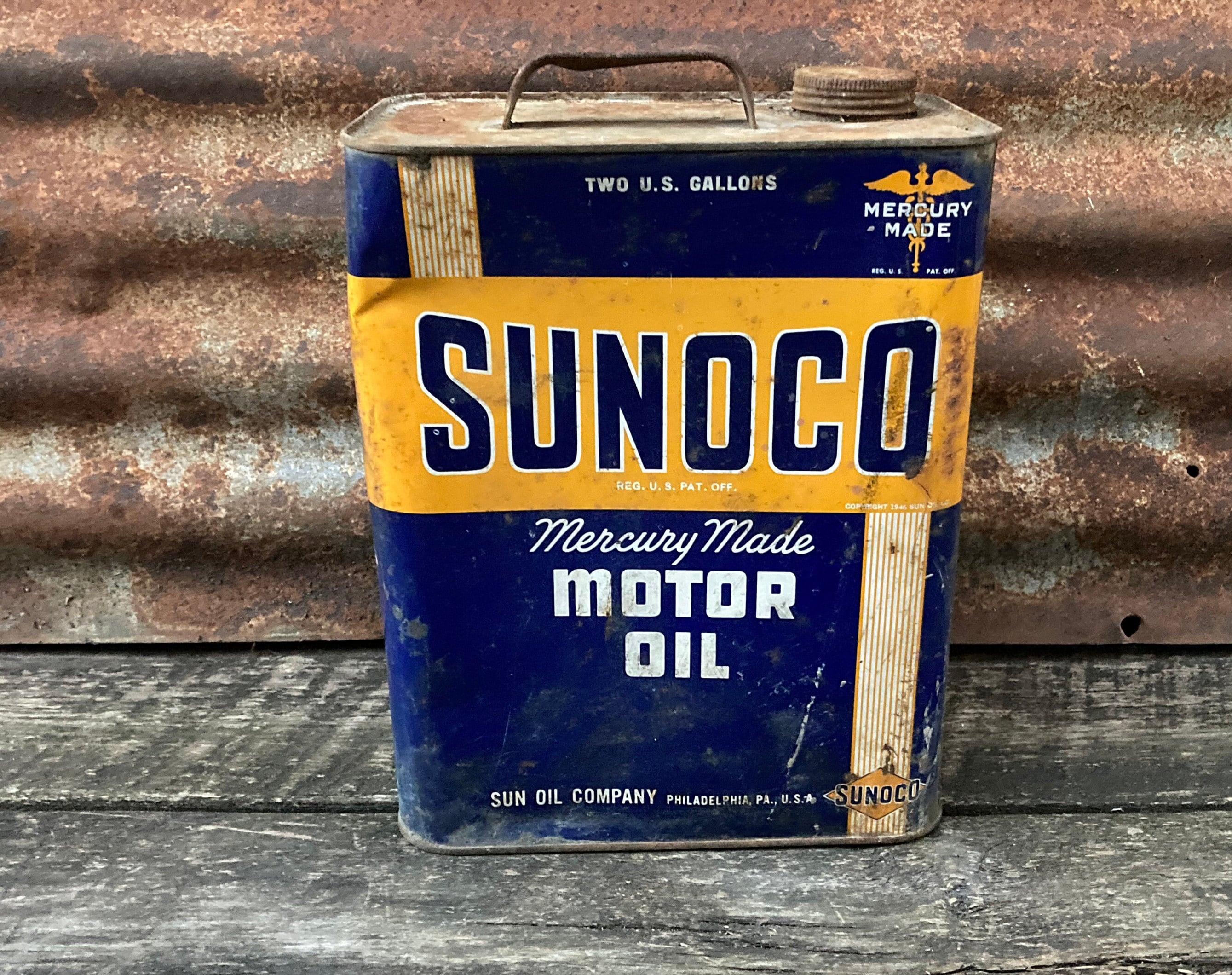 Vintage Original Sunoco Motor Oil Can 2 Gallon Sun Oil Company