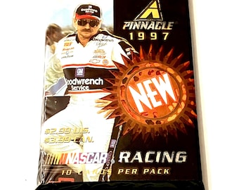Vintage NASCAR Racing Cards Dale Earnhardt on Cover! 1997 Pinnacle Unopened Pack of Cards 90s Era 1990s Race Cars 10 Cards per Pack