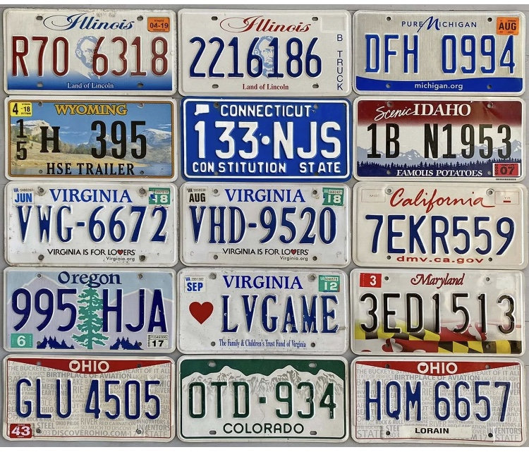 Choice of License Plate Illinois, Wyoming, Virginia, Oregon