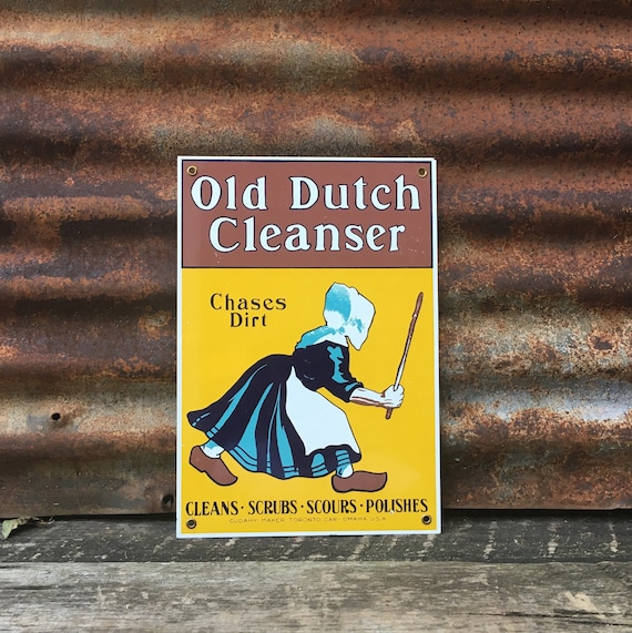 Vintage Old Dutch Cleanser Porcelain Sign Enamel Over Metal