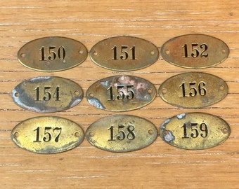 Vintage Number Tags 150-159 Choice Number Brass Locker Tag Furniture Drawer Tags Antique Numbered Tags Industrial Old Furniture Tag 2 Inch