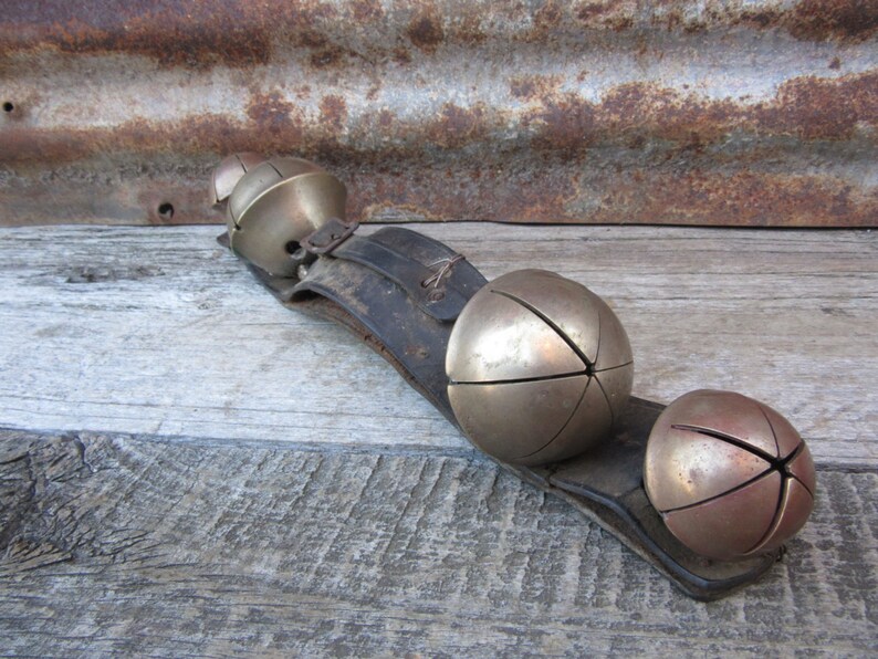 Antique Sleigh Bells Large Set of 4 on Leather Strap Antique Etsy