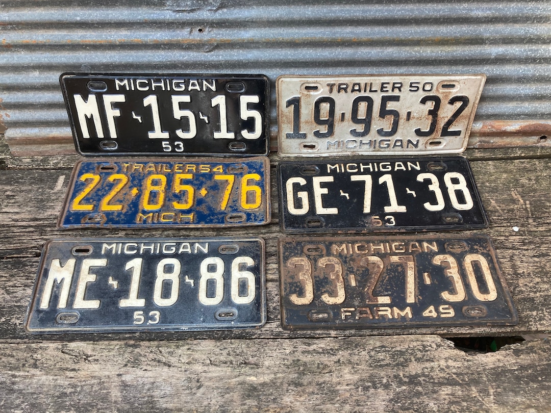 Choice of Michigan License Plate 1953, 1950, 1954, 1949 Vintage License Plate Number Tag Auto MI
