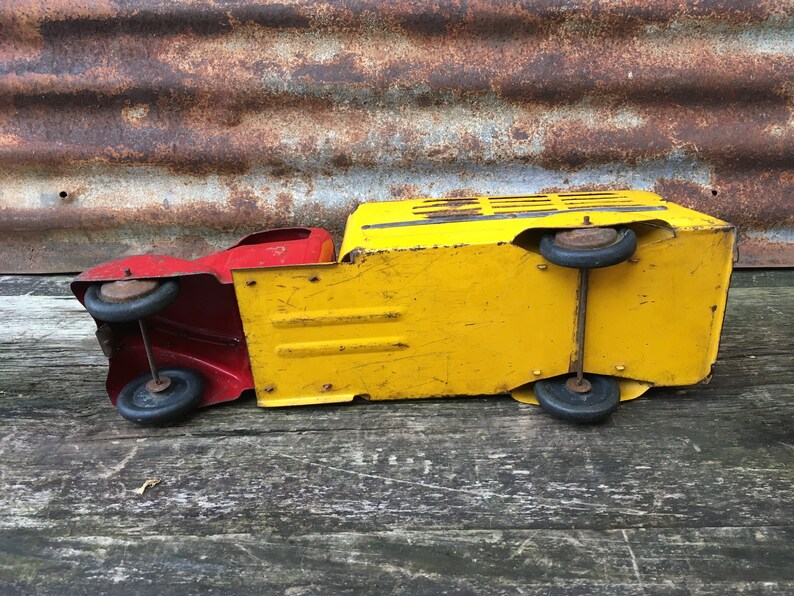 Vintage Metal Toy Truck Turner Toys Wapakaneta Ohio 1940s era Pressed Steel Truck Cab Delivery large 18 12 Inch Aged Old Toy Vehicle Old