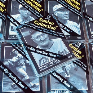 May include: A collection of baseball trading cards featuring black and white photos of baseball players. The cards are from the "Conlon Collection" and feature the text "from The Sporting News".