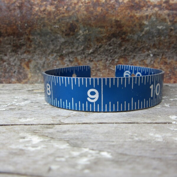 Vintage  Metal Folding Ruler Bracelet Blue Aluminum Metal Bangle Oversized Cuff Upcycled Jewelry Industrial Bracelet Steampunk Vintage