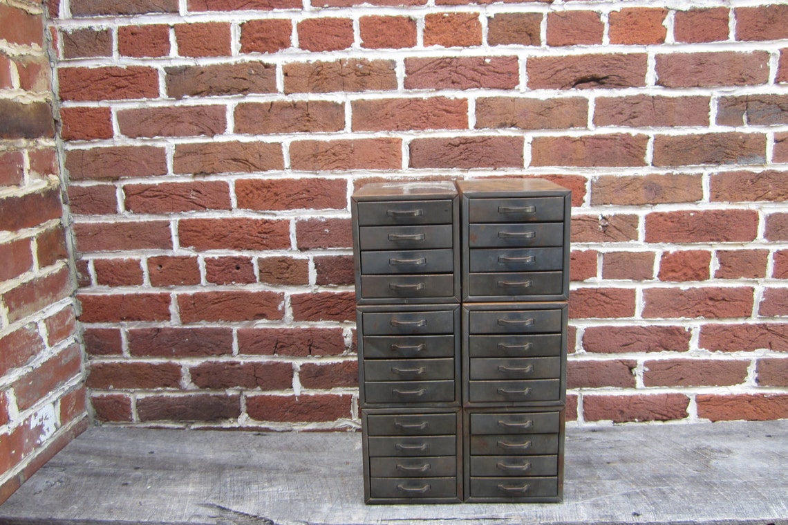 6 Metal Drawer Bins Vintage Industrial Metal Filing Box Small Etsy