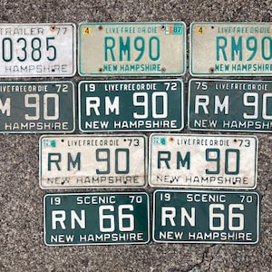Choice Of New Hampshire License Plate 1977, 1979, 1987, 1972, 1975, 1973, 1974, 1970 Vintage License Plates Auto Tag Live Free or Die f