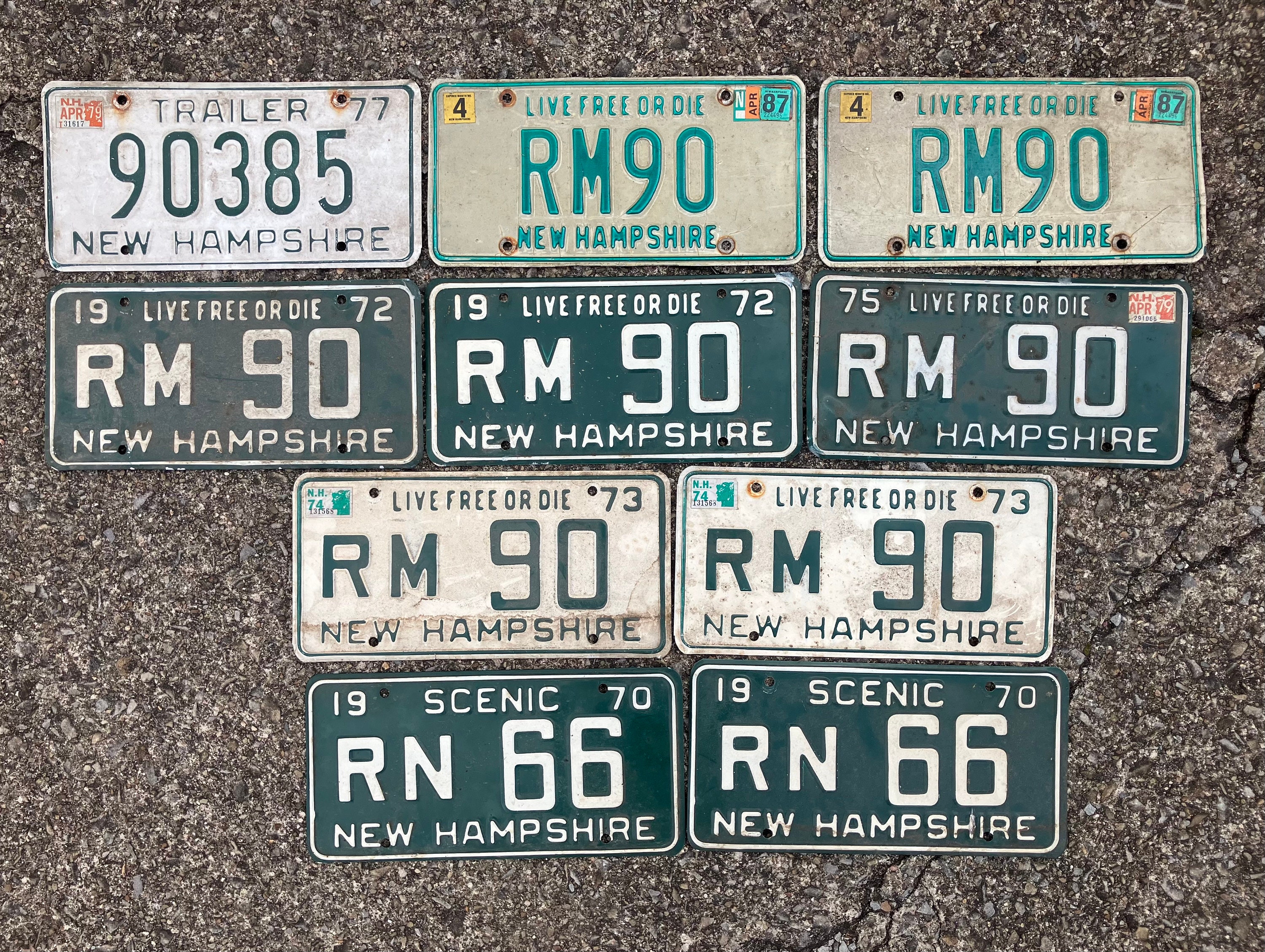 Choice of New Hampshire License Plate 1977, 1979, 1987, 1972, 1975