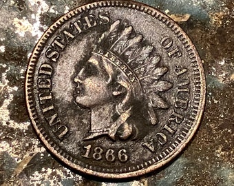 Authentic 1866 Indian Head Penny Small Cent Full Liberty Semi Key Date Lower Mintage Numismatic Own a Piece of American History N