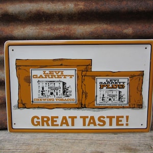 Vintage NOS Metal Sign Levi Garrett Plug Chewing Tobacco Store Sign Vtg  1980s Era Sign Advertising Great Wall Hanger Man Cave General Store