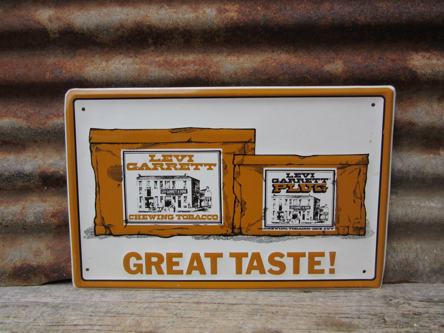 levi garrett chewing tobacco nearby Vintage NOS Metal Sign Levi Garrett Plug Chewing Tobacco Store Sign Vtg  1980s Era Sign Advertising Great Wall Hanger Man Cave General Store