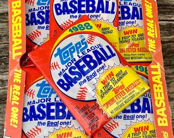 Vintage Baseball Cards Unopened Topps 1988 MLB Pack Of Cards Topps Never Opened Cards 80s Wax Pack 1980s Nostalgic Retro