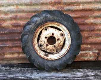 Antique Metal Wheel with Rubber Ag Tire Agricultural Tractor Wheel Old Farm Tire Primitive Vintage Wheel Farming 20 Inches Goodyear