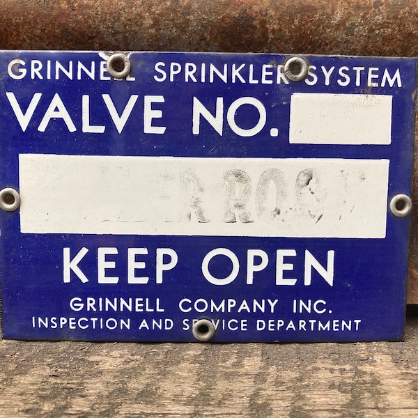 Vintage Fire Department Sign Grinnell Sprinkler System Sign Porcelain Enamel  Sign 5x7 Inches Antique Fireman’s Valve