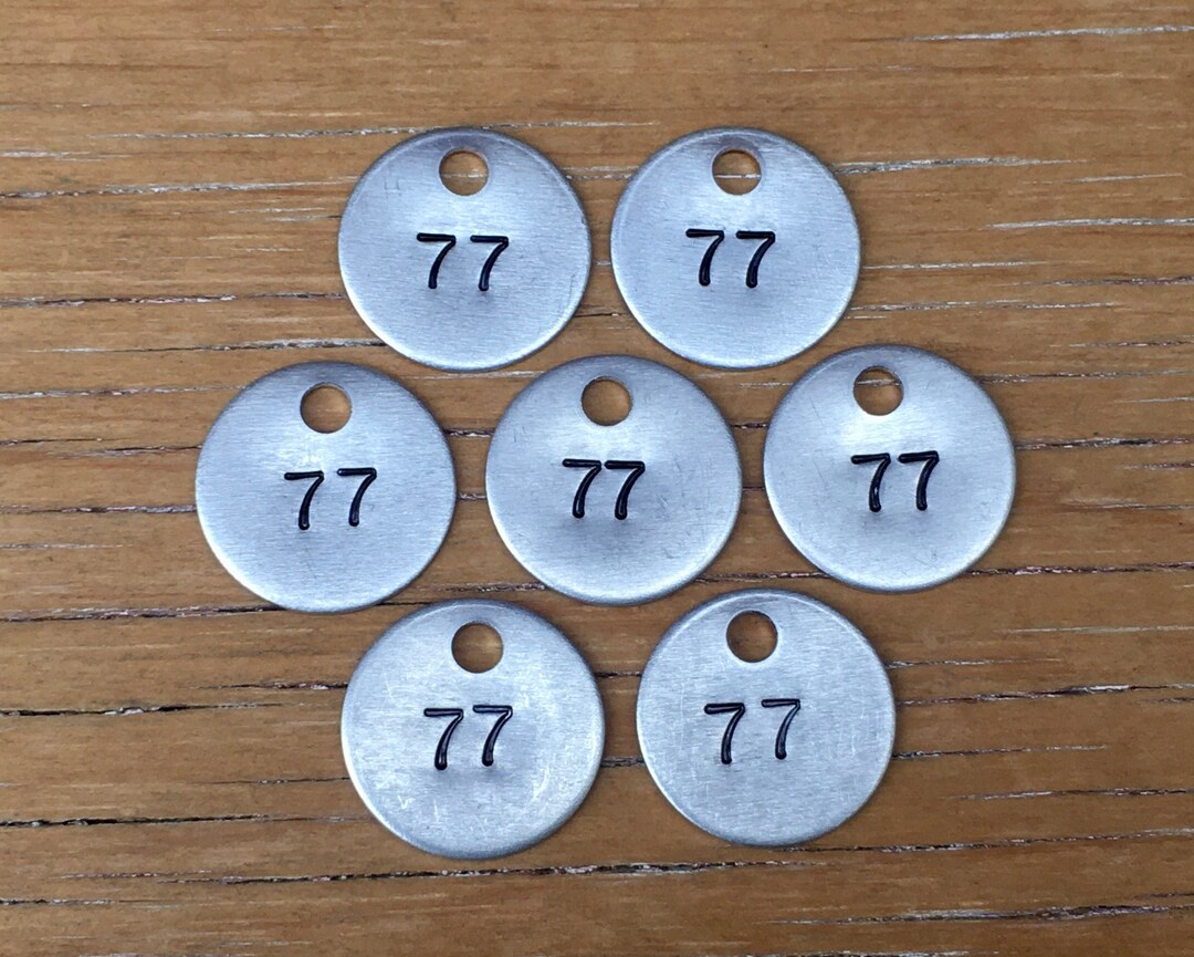77 Tag Lucky Number 77 Tag Industrial 1 Inch Aluminum Tag Vintage
