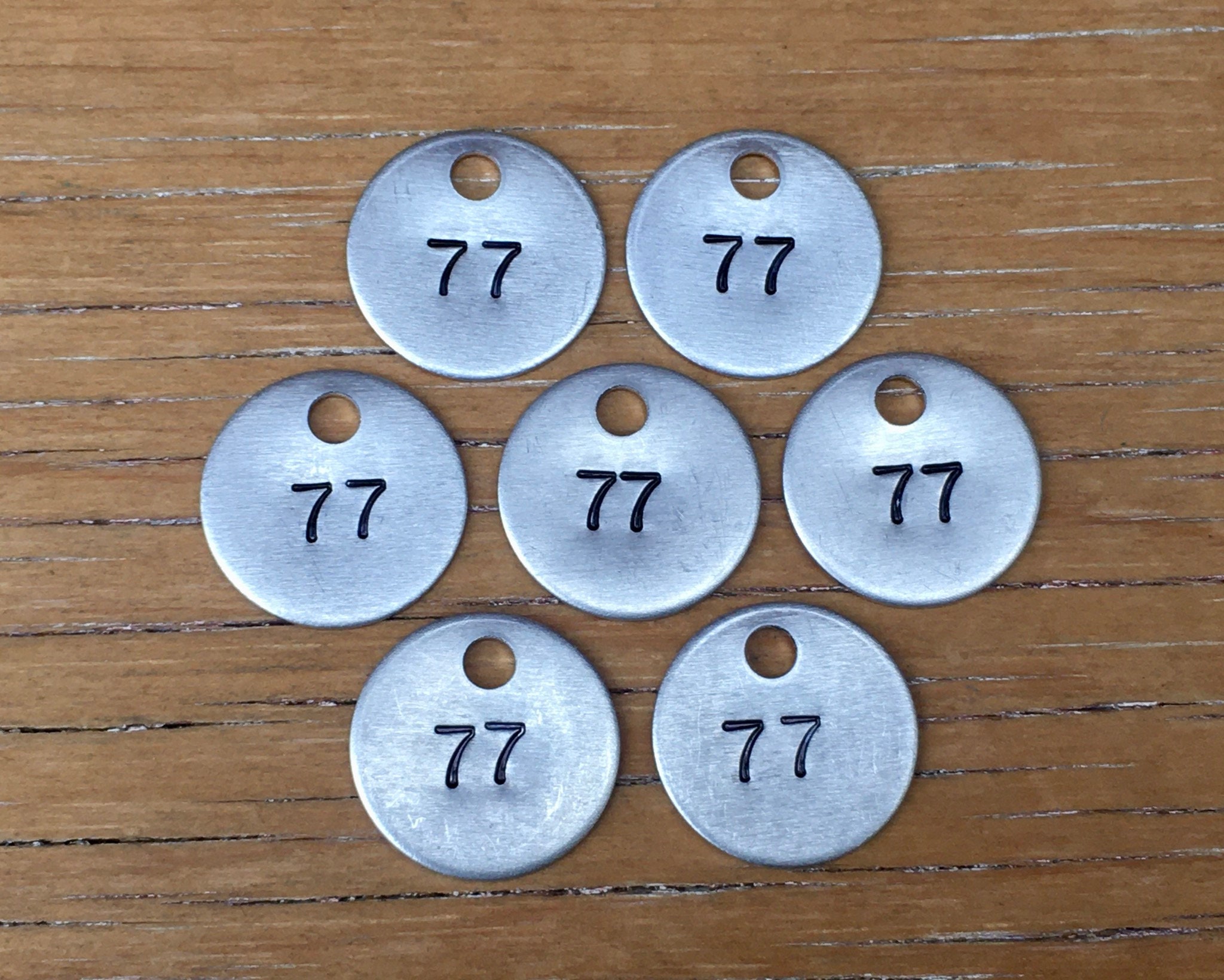 77 Tag Lucky Number 77 Tag Industrial 1 Inch Aluminum Tag Vintage