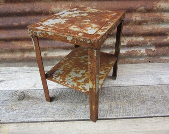 Vintage Industrial Table Heavily Rusted and Pitted Chipping Gray Paint Very Heavy Steel Table Hand Made Vintage 1960s Era Furniture vtg Old