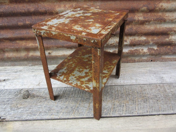 Vintage Industrial Table Heavily Rusted and Pitted Chipping Gray