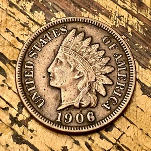 1906 Indian Head Cent Penny Small Cent Full Liberty Coin Numismatic Partial Liberty Own a Piece of American History IHC A3