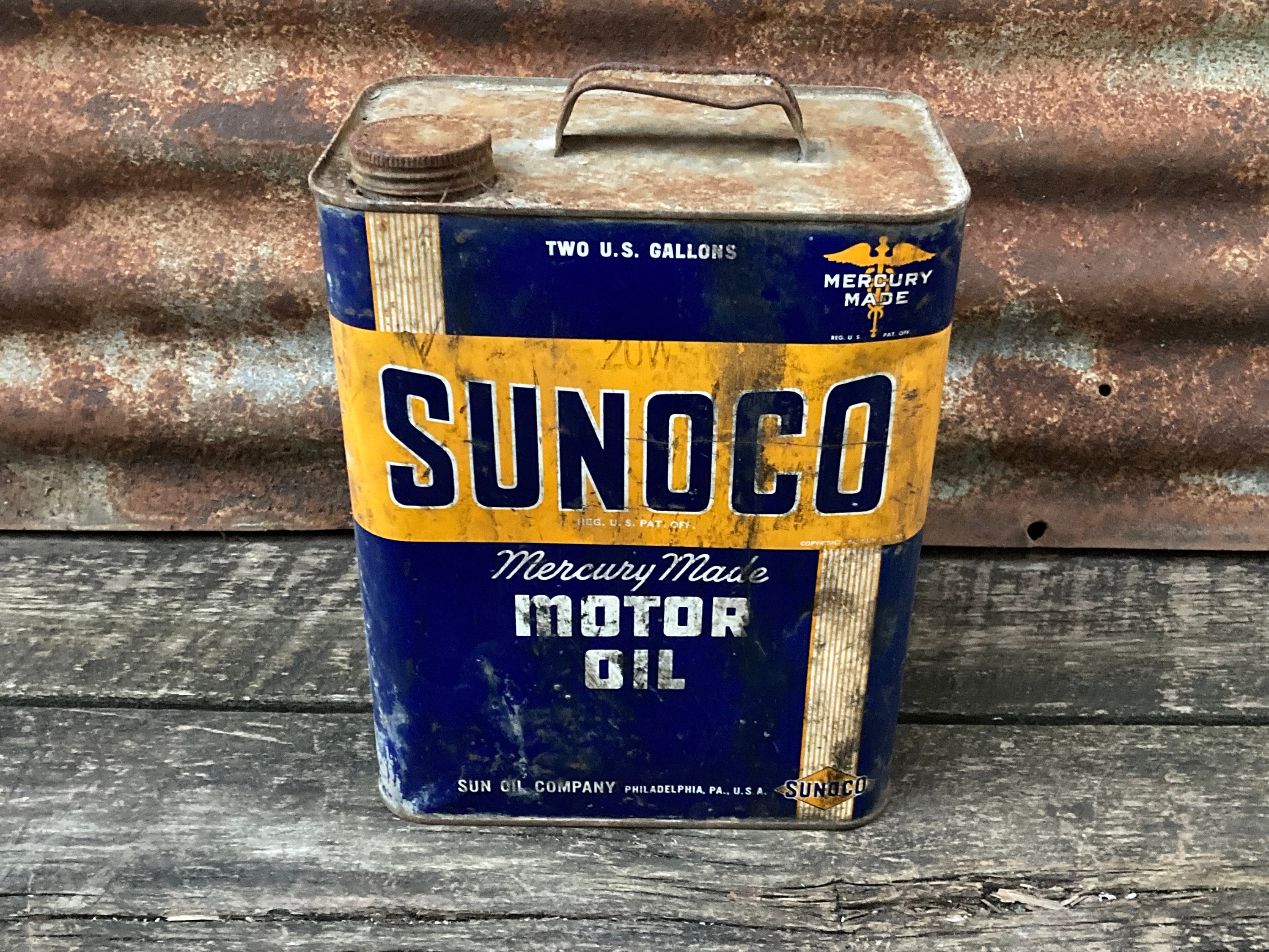 Vintage Original Sunoco Motor Oil Can 2 Gallon Sun Oil Company