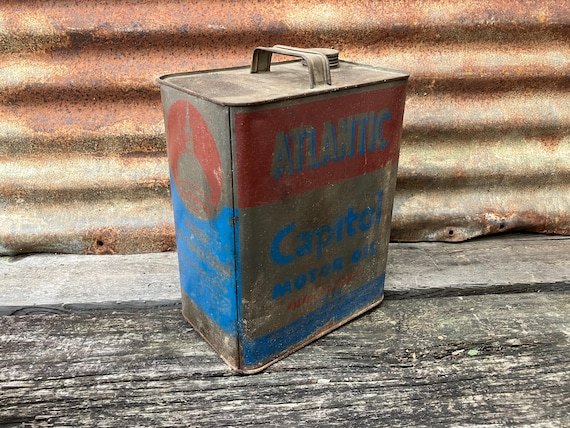 Vintage Original Atlantic Capitol Motor Oil Can 2 Gallon Emerald