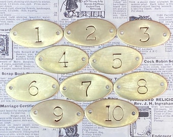 Choice Of Number Tags 1, 2, 3, 4, 5, 6, 7, 8, 9, 10 Tags Brass Locker Tags Drawer Tags Numbered Furniture Tags Restoration Pull Tags 1x2