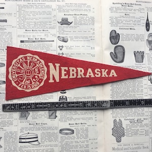 Original Vintage Nebraska College Pennant University Small 10 Inch Felt 1960s School Pennant Flag Dorm Collectible Sports Decor