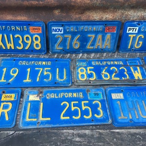 Choice of California License Plate Original Old 1980s 1990s Era Blue and Yellow Vintage License Plate Number Tag Metal D