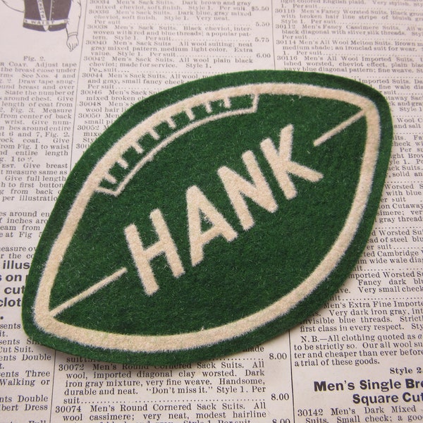 Vintage Name Patch HANK Football Price per (1) Patch 1950s Era Felt Patch Varsity High School Jacket Coat Patch College Sports 50s Vintage