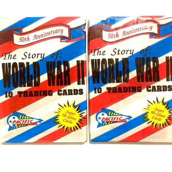 Two Packs of Vintage World War 2 Trading Cards 50th Anniversary Picture Card Wax Packs Veterans WW2 Collectible Great for History Buff!